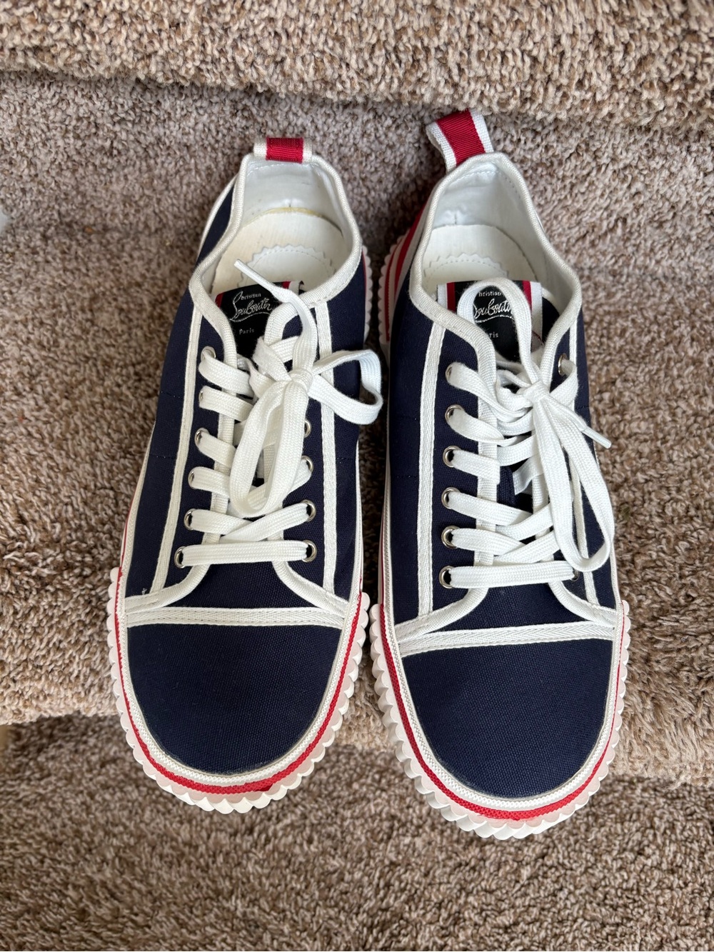 Christian Louboutin Gaby Men’s Navy and Red Canvas Lace up Sneakers - Picture 14 of 14